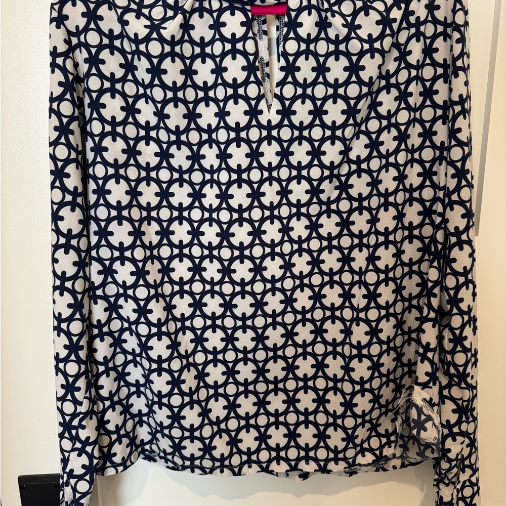 Robert Kotas Navy and White Geometric Print Women's Top